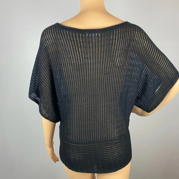 Eileen Fisher Women's Small Black Semi-Sheer Knit Sweater Short Sleeve - Picture 2 of 7